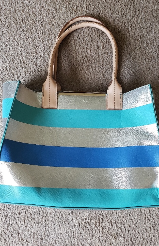 Kate Landry Cabana striped metallic tote